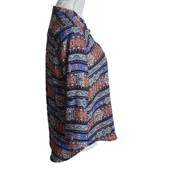 Pink Rose boho high low 3/4 sleeve top with v notched neckline, size M - Picture 3 of 7